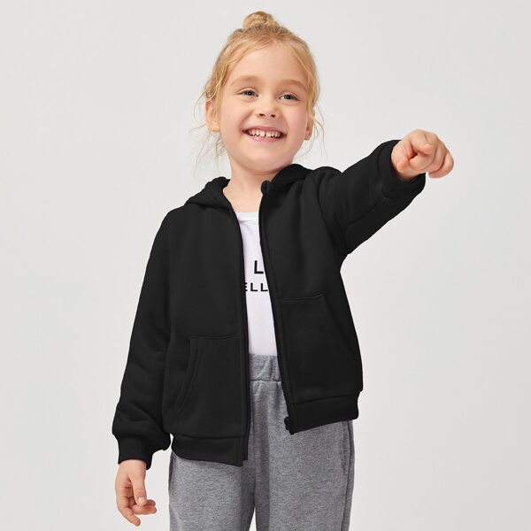 

Toddler Girls Pocket Front Thermal Lining Zip Up Hoodie, Black