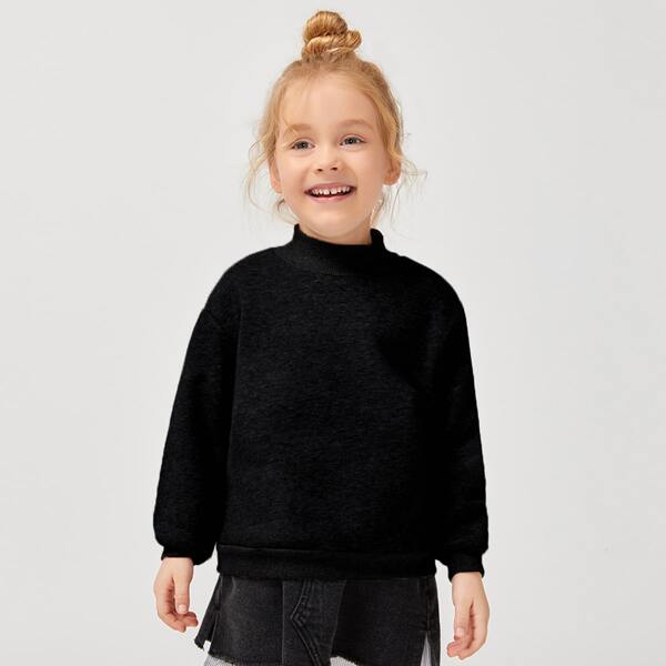 

Toddler Girls Mock Neck Drop Shoulder Hoodie, Black