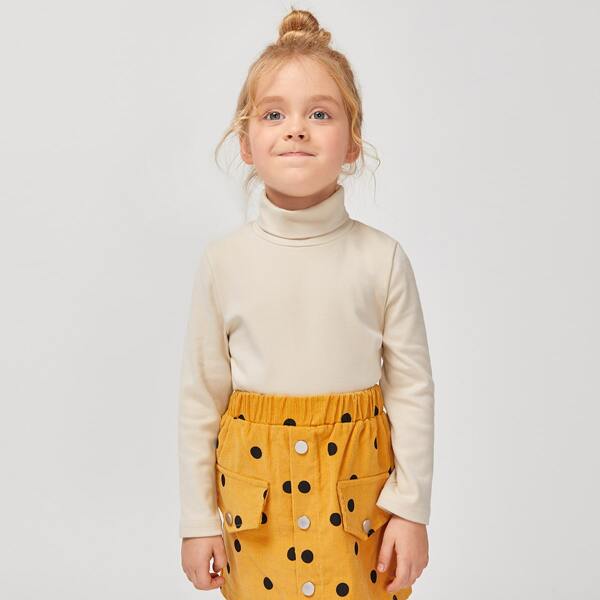 

Toddler Girls Rolled Neck Solid Tee, Beige