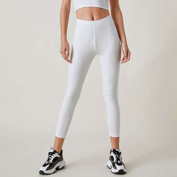 

Solid Capri Leggings, White