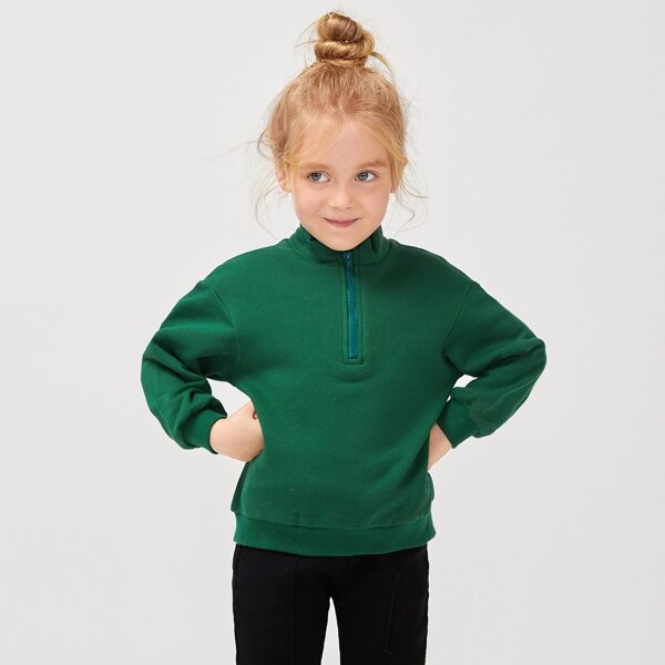 

Toddler Girls Drop Shoulder Zip Half Placket Sweatshirt, Dark green