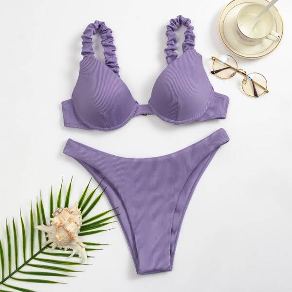 

Rib Push Up Bikini Swimsuit, Pastel lilac purple