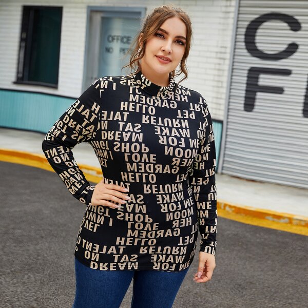 

Plus Rolled Neck Letter Graphic Tee, Multicolor