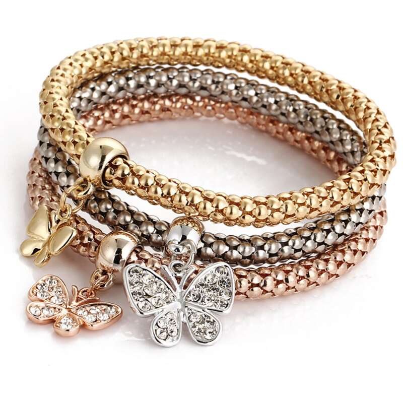 

3pcs Butterfly Charm Bracelet, Multicolor
