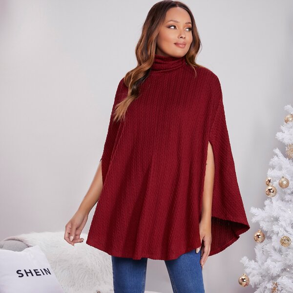 

Maternity Rolled Neck Cable Knit Cape Top, Burgundy