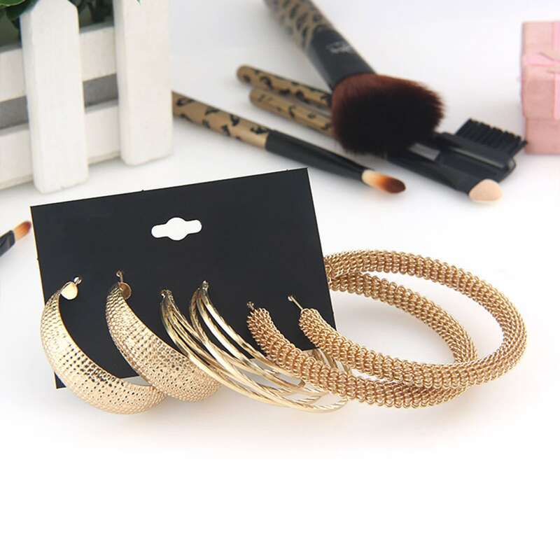 

3pairs Textured Hoop Earrings, Gold