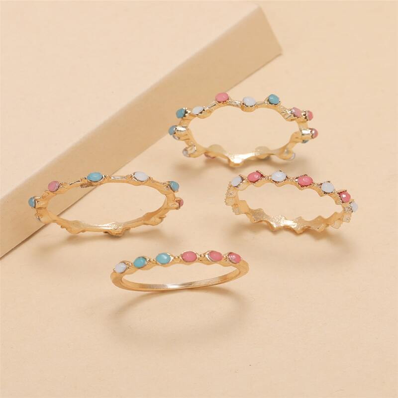 

4pcs Rhinestone Scallop Ring, Gold