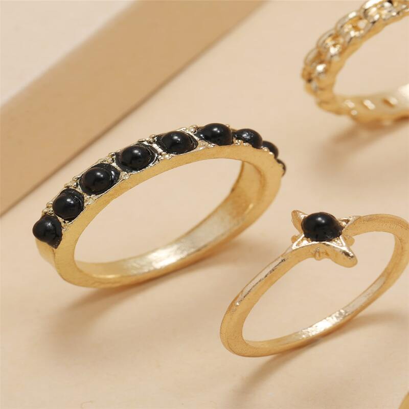

6pcs Moon Beaded Ring, Gold