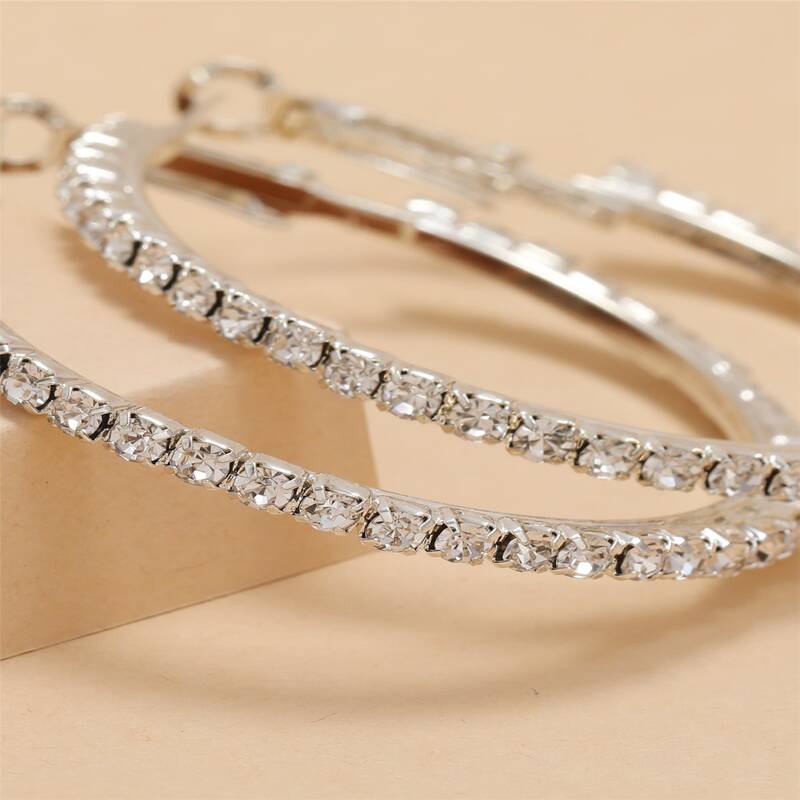 

Rhinestone Hoop Earrings, Silver