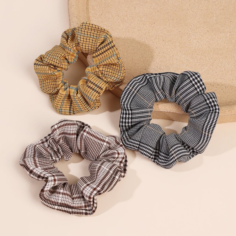 

3pcs Plaid Scrunchie, Multicolor