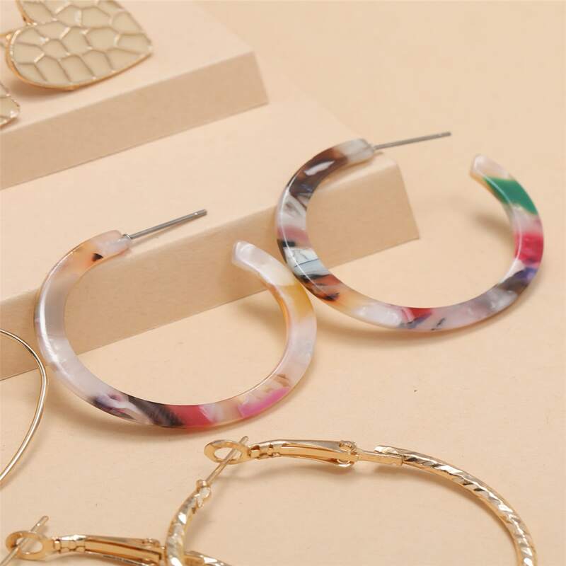 

6pairs Faux Pearl & Heart Earring Set, Multicolor