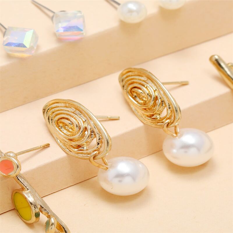 

6pairs Faux Pearl & Rhinestone Earring Set, Multicolor