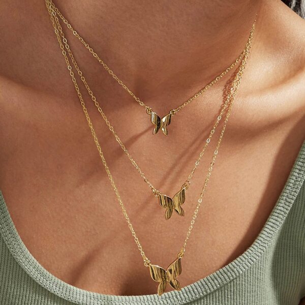 

Butterfly Charm Layered Necklace, Gold