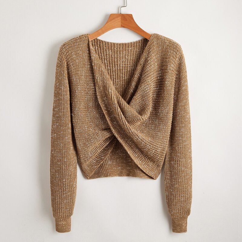 

Twist Front High Low Sweater, Khaki