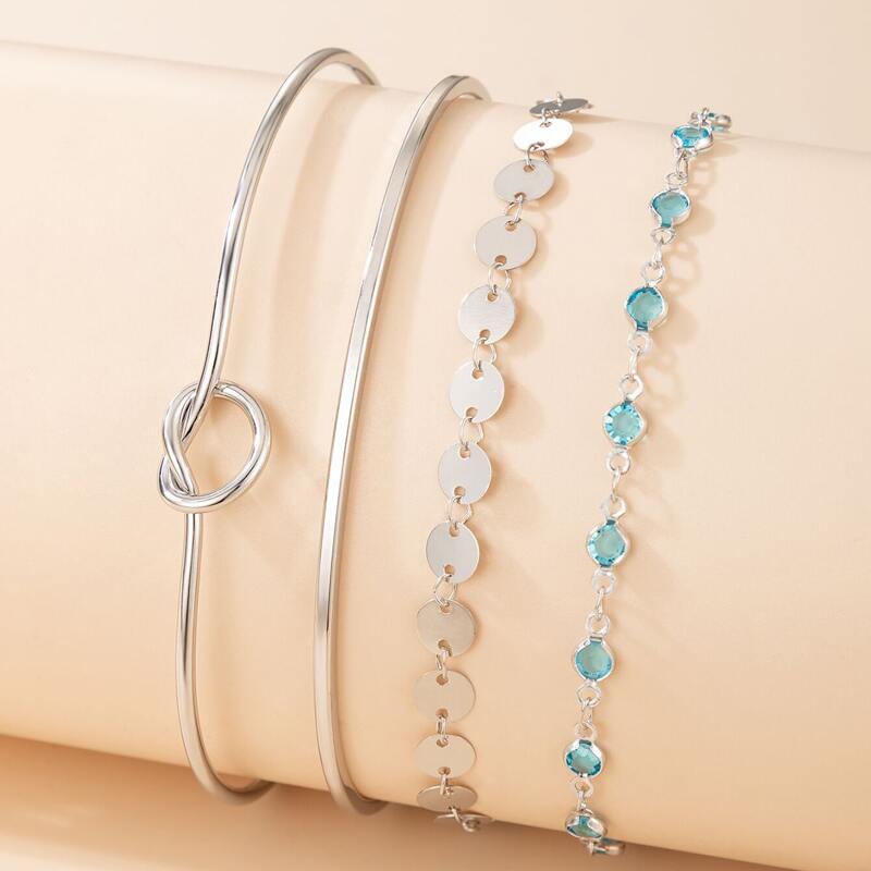 

4pcs Crystal Chain Bracelet, Silver