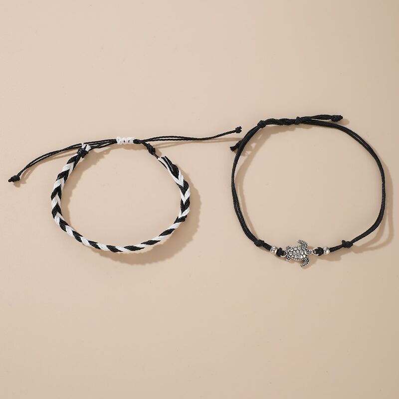 

2pcs Striped Braided Bracelet, Black