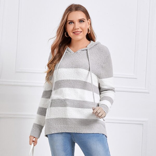 

Plus Two Tone Fuzzy Sweater, Multicolor