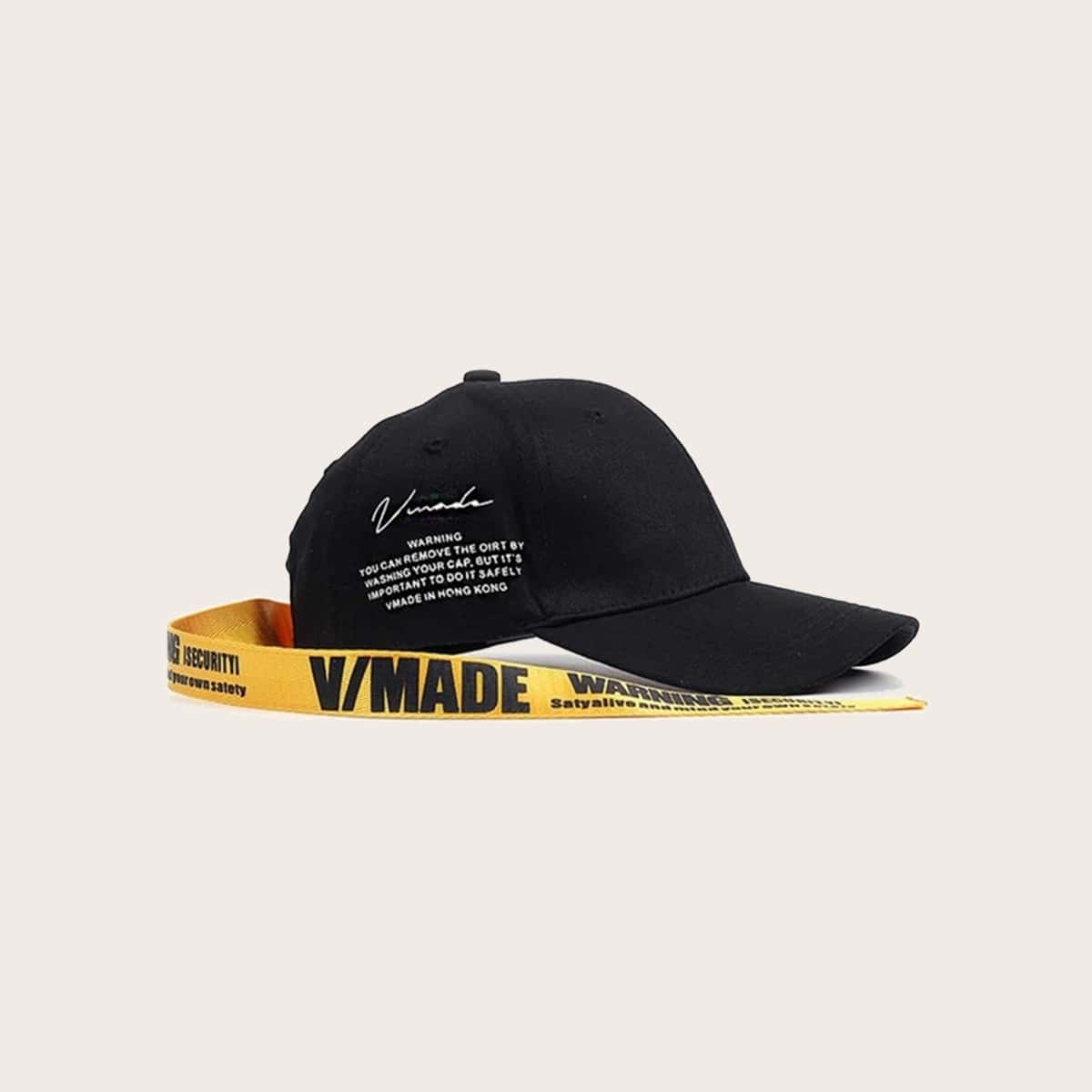 

Letter Long Tape Baseball Cap, Black
