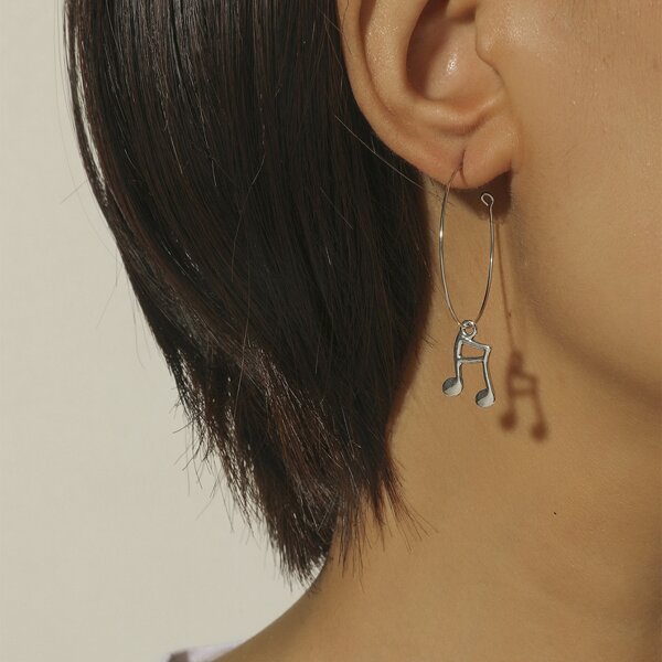 

Music Note Drop Earrings, Silver