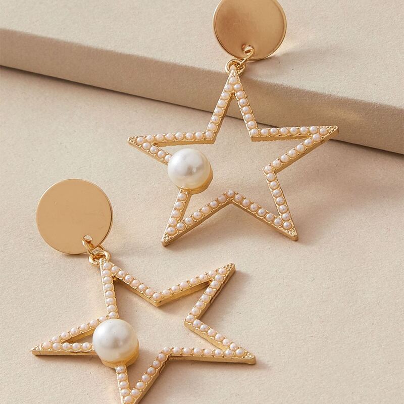

Faux Pearl Star Drop Earrings, Gold