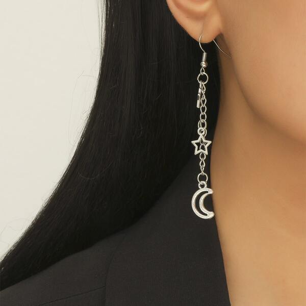 

Moon & Star Drop Earrings, Silver