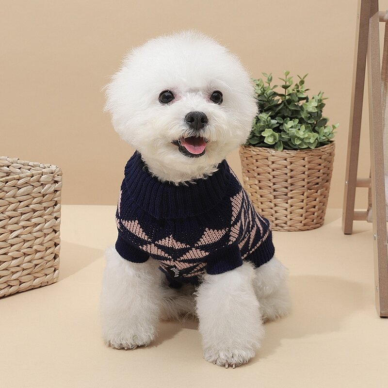 

Geometric Turtleneck Dog Sweater, Navy blue