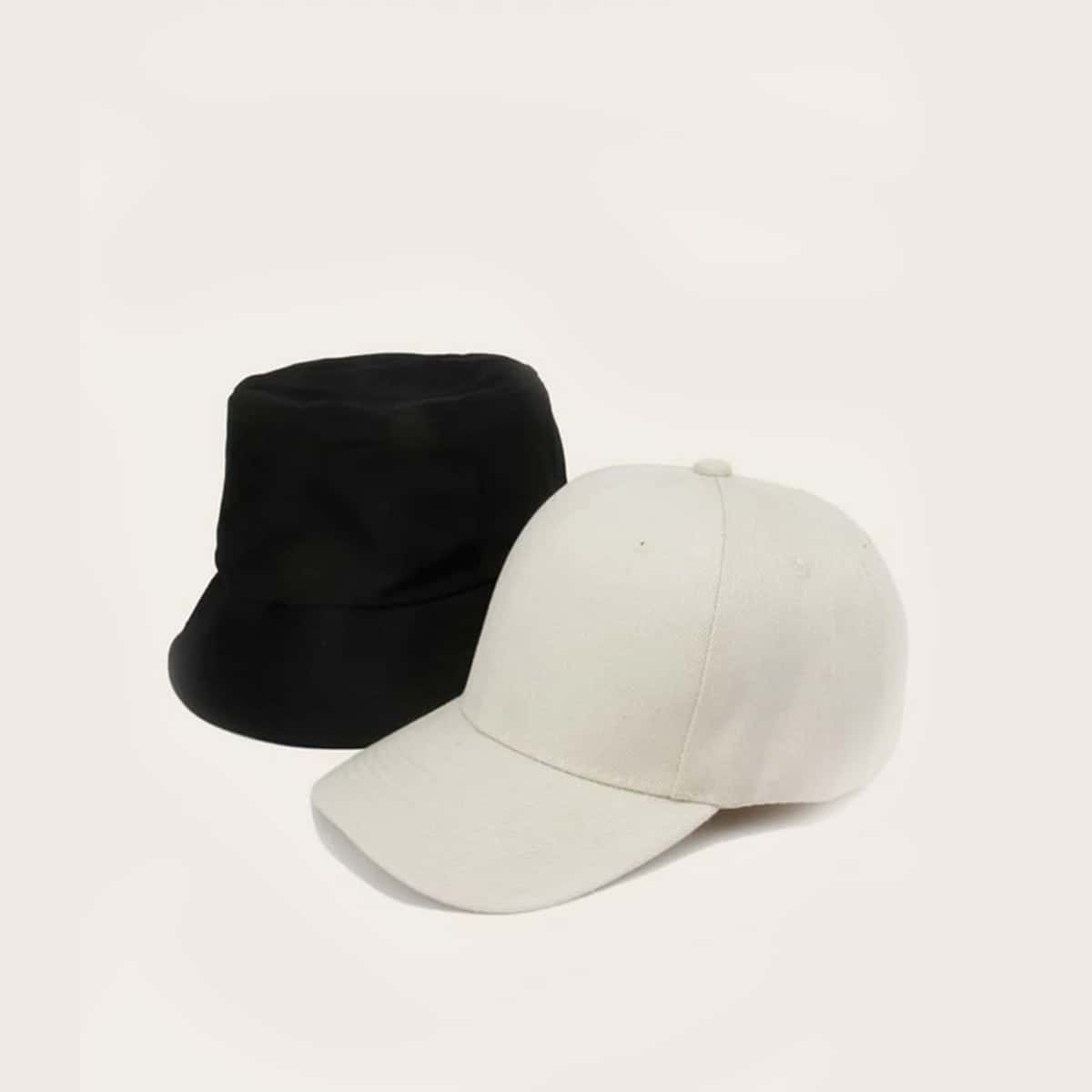 

Plain Bucket Hat & Baseball Cap, Black and white
