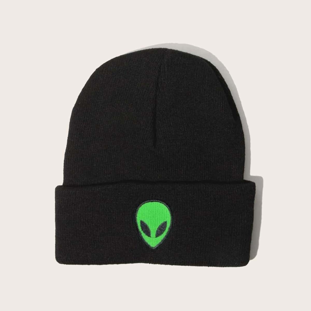 

Alien Embroidery Beanie, Black