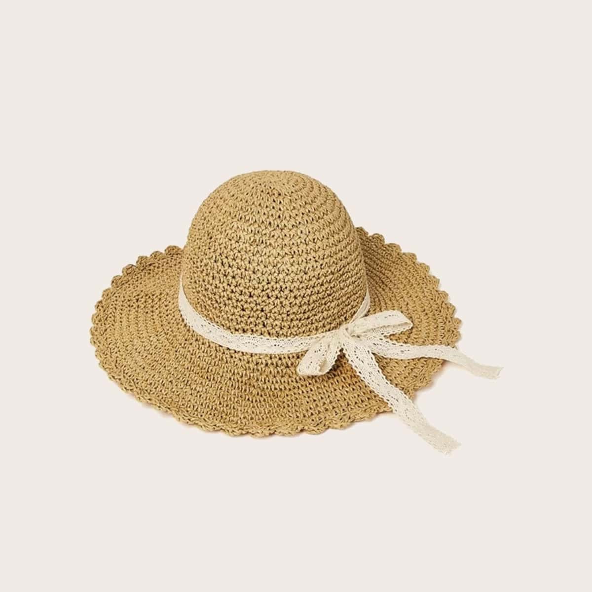 

Lace Decor Straw Hat, Khaki