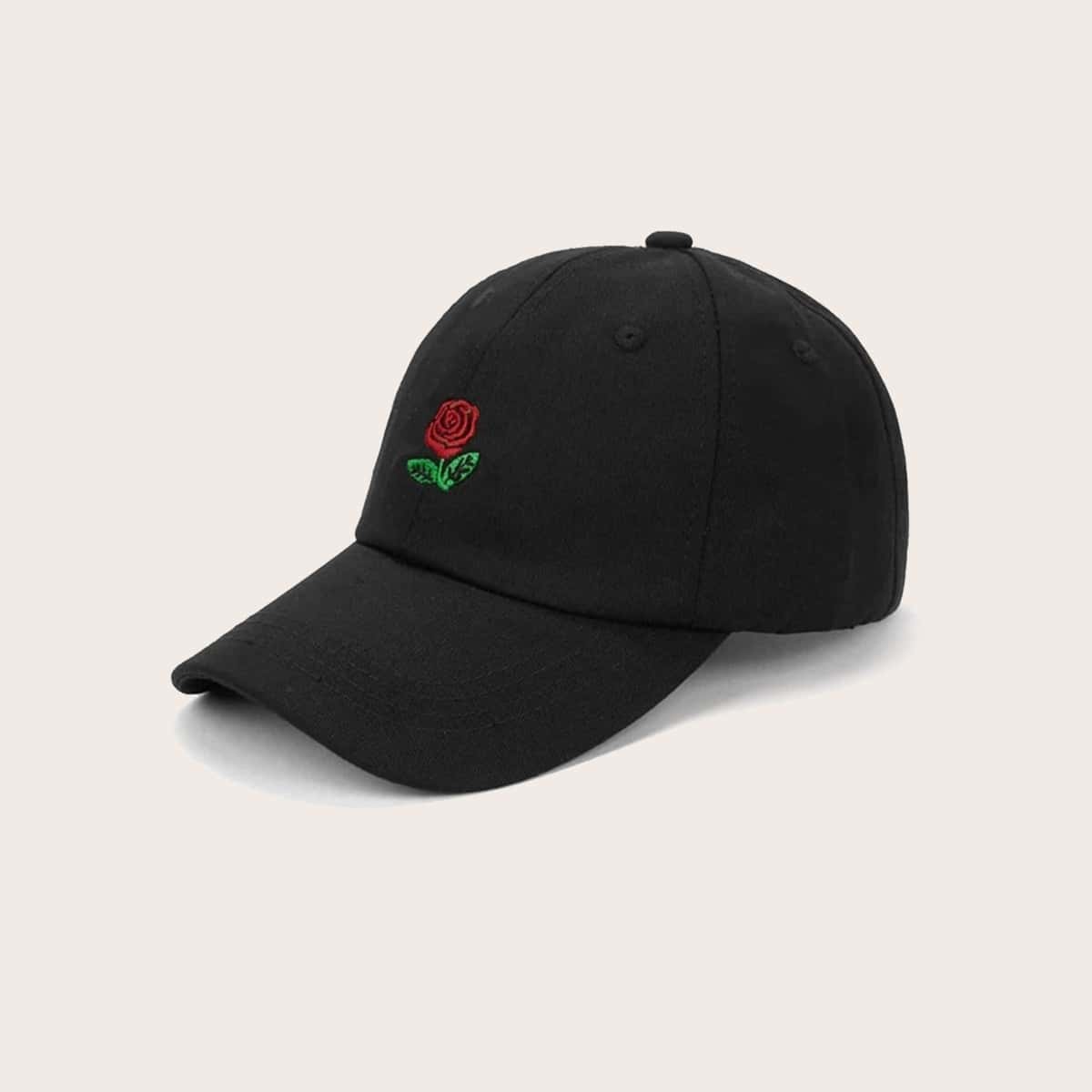 

Rose Embroidery Baseball Cap, Black