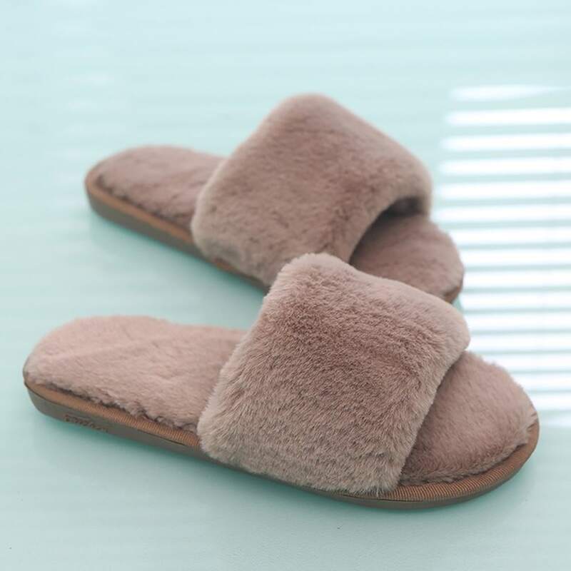 

Faux Fur Fluffy Slippers, Mocha brown