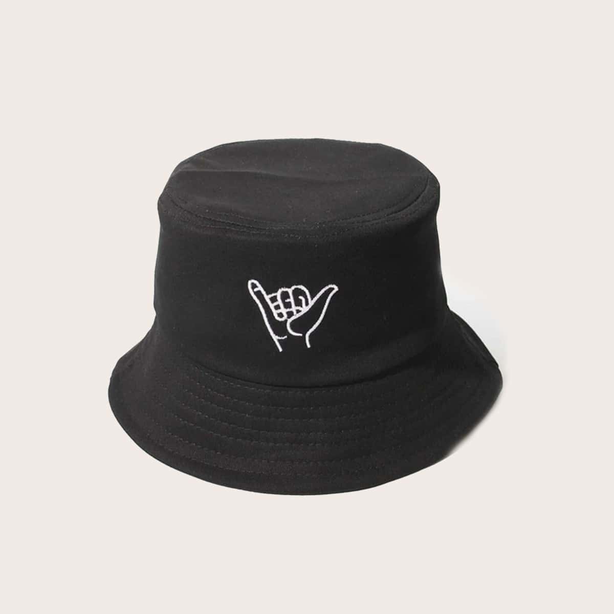 

Gesture Embroidery Bucket Hat, Black