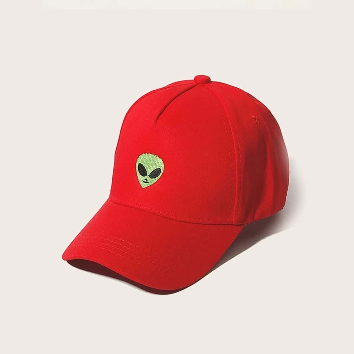 Alien Embroidery Baseball Cap, Red