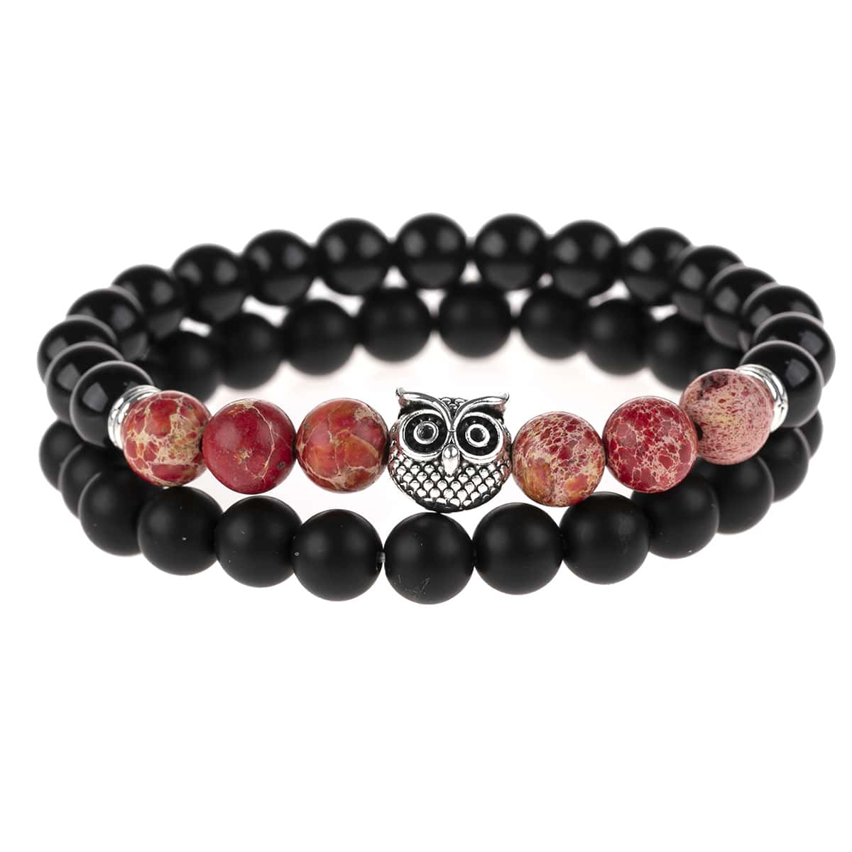 

2pcs Guys Owl Decor Beaded Bracelet, Multicolor