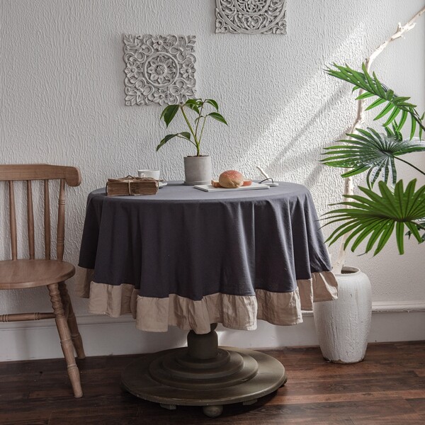 

Plain Ruffle Trim Tablecloth, Grey