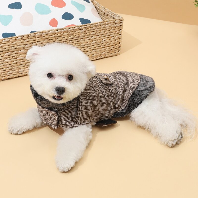 

Contrast Faux Fur Dog Jacket, Brown