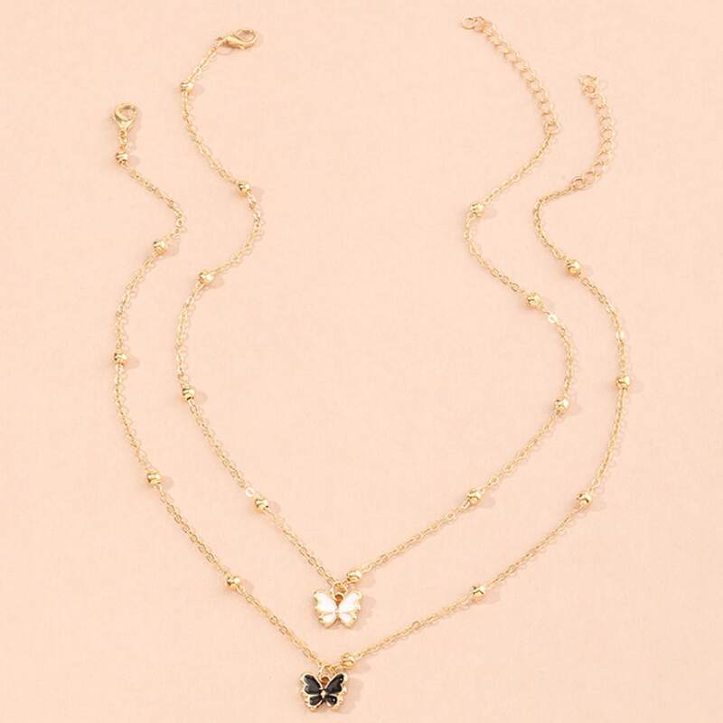 

2pcs Butterfly Pendant Necklace, Gold
