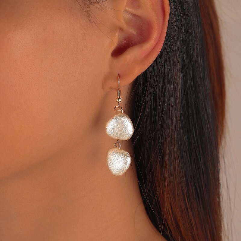 Heart Drop Earrings, White