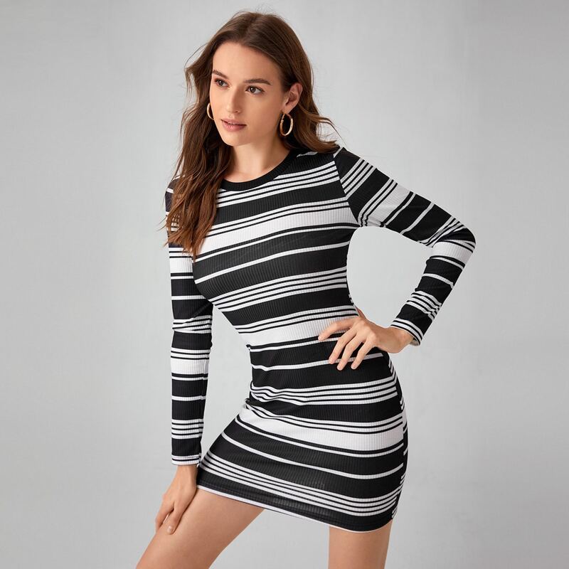 

Striped Bodycon Dress, Black and white