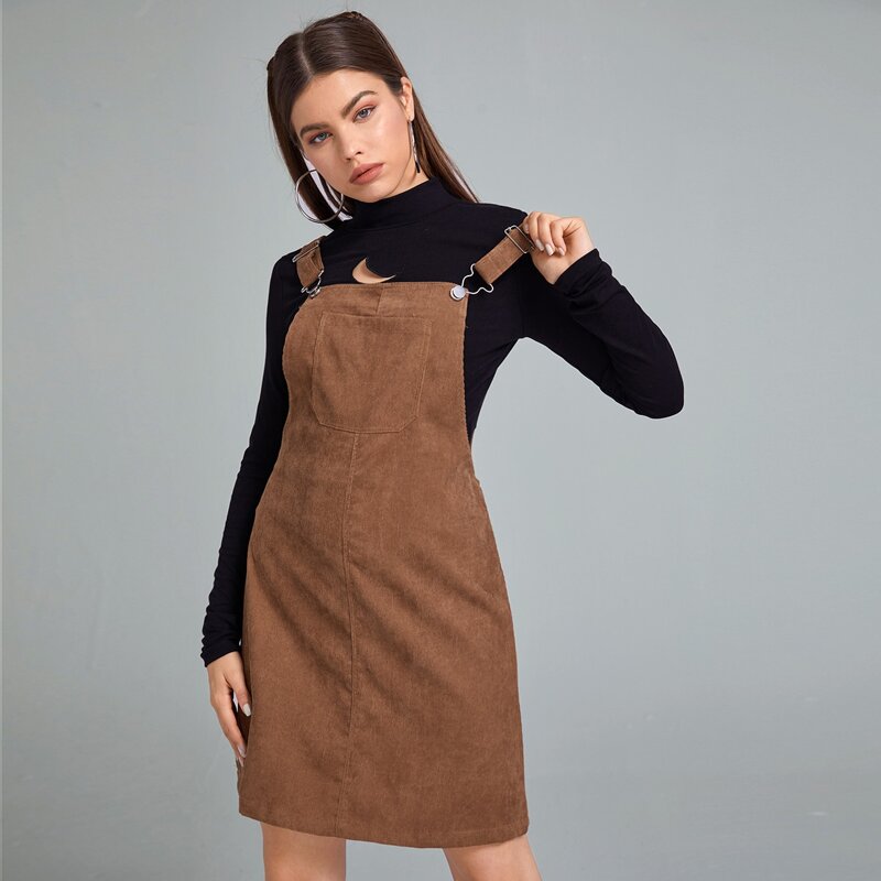 Corduroy Overall Dress, Mocha brown