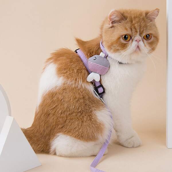 

1pc Fish Decor Cat Harness & 1pc Cat Leash, Purple