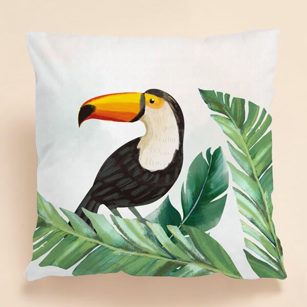 

Leaf Print Cushion Cover Without Filler, Multicolor