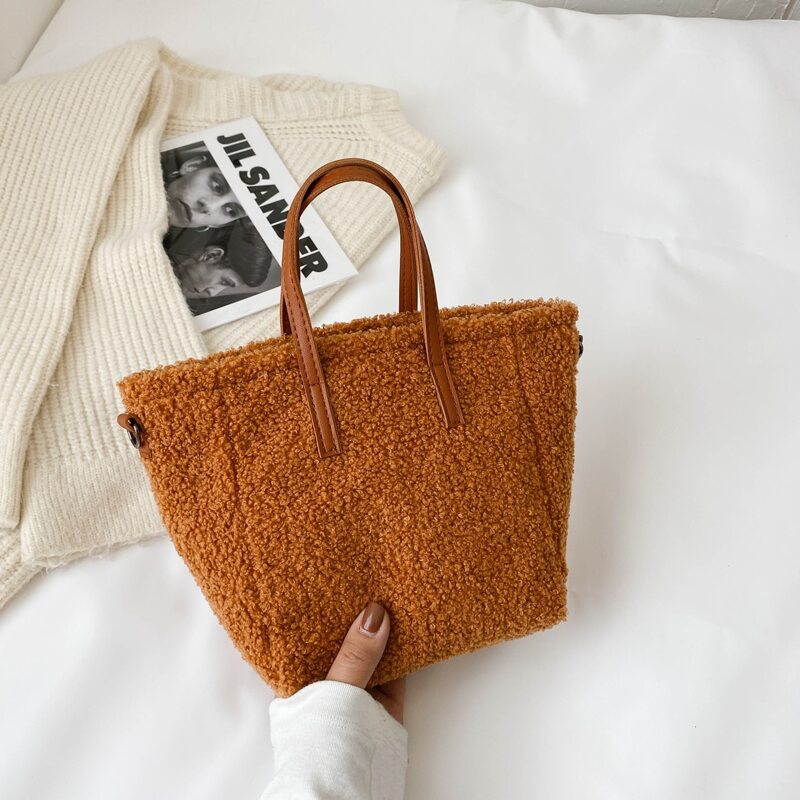 

Solid Teddy Tote Bag, Brown