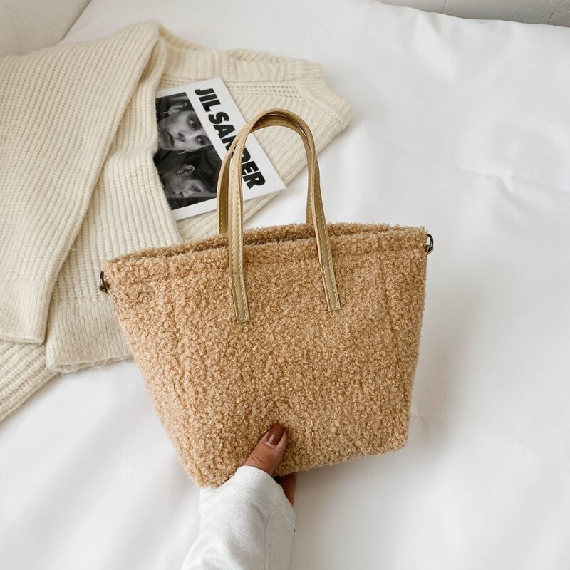 

Solid Teddy Tote Bag, Khaki