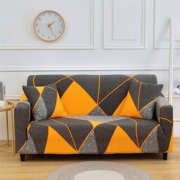 

Geometric Pattern Stretchy Sofa Cover & 1pc Cushion Cover, Multicolor