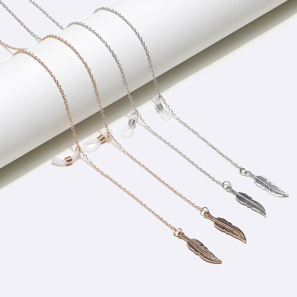 

2pcs Metal Feather Decor Glasses Chain, Multicolor