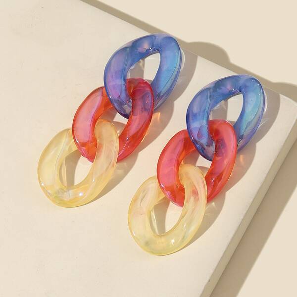 

Chain Design Drop Earrings, Multicolor