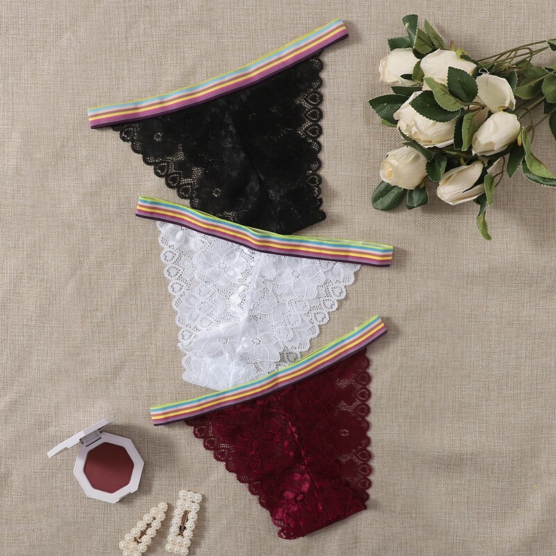 

3pack Striped Tape Lace Panty Set, Multicolor