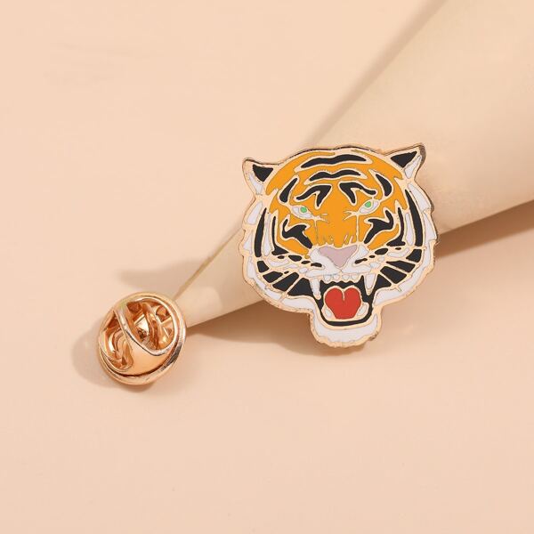 

Tiger Head Design Brooch, Multicolor
