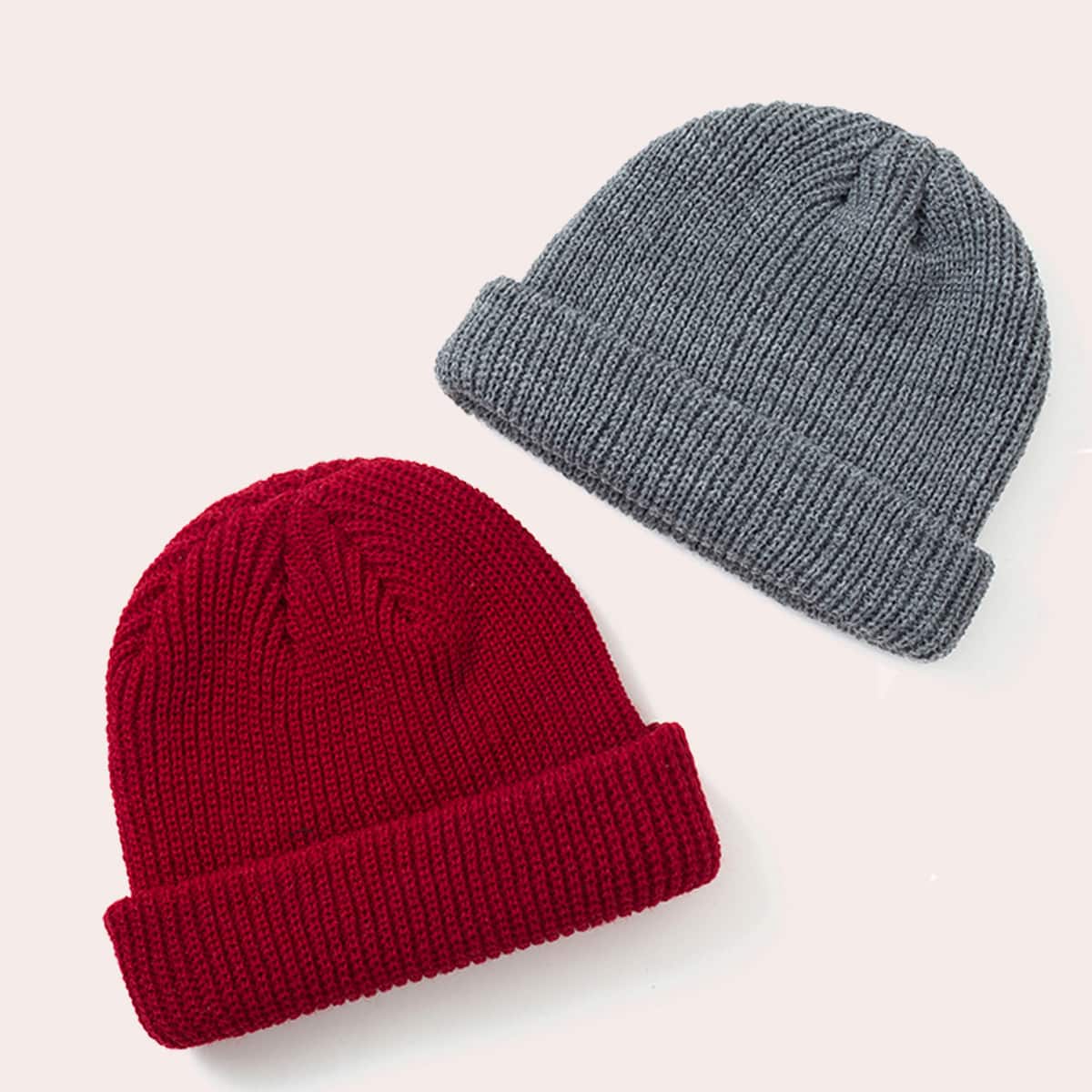 

2pcs Simple Plain Beanie, Multicolor